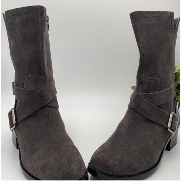 Vince Camuto Gray Wethima Engineer Boot Tuscan Leather Taupe Size 10M New - Picture 3 of 10